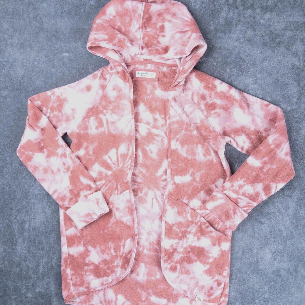 Abercrombie Kids Tie Dye Hoodie Coral Pink Size 11/12 Fleece Cardigan Cozy Girls